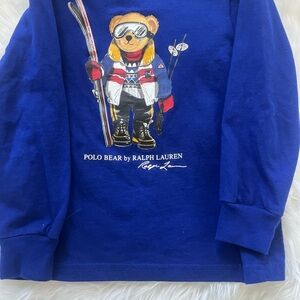 Ralph Lauren SKI Blue Long Sleeve Tee with Polo Bear Graphic